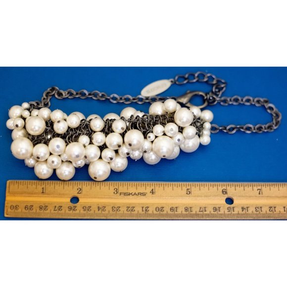 18 inch, Vintage Multi White Faux Pearls Bib Necklace - DX9 - Picture 3 of 3